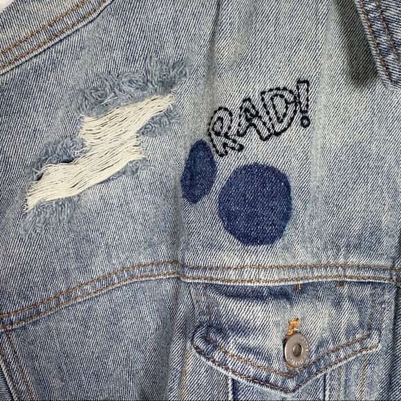 NWT Dance & Marvel distressed medium wash embellished denim jacket size small S - Picture 5 of 10